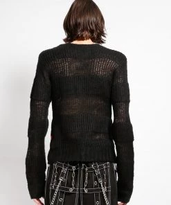 Trippnyc.com OPEN STRIPE SWEATER BLACK Women