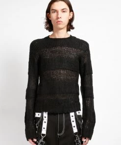 Trippnyc.com OPEN STRIPE SWEATER BLACK Women
