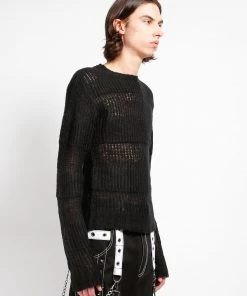 Trippnyc.com OPEN STRIPE SWEATER BLACK Women