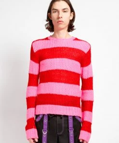 Trippnyc.com Women OPEN STRIPE SWEATER PINK/RED