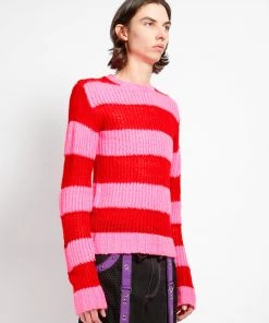 Trippnyc.com Women OPEN STRIPE SWEATER PINK/RED
