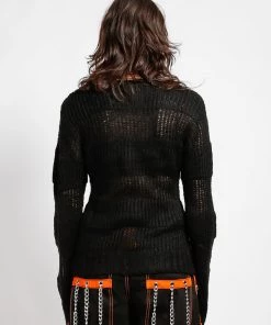 Trippnyc.com OPEN STRIPE SWEATER BLACK Women