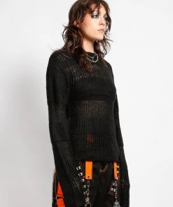 Trippnyc.com OPEN STRIPE SWEATER BLACK Women