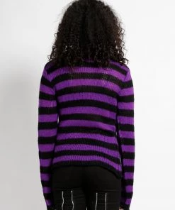 Trippnyc.com Women RAG STRIPE SWEATER PURPLE 11 Trippnyc.com Women RAG STRIPE SWEATER PURPLE