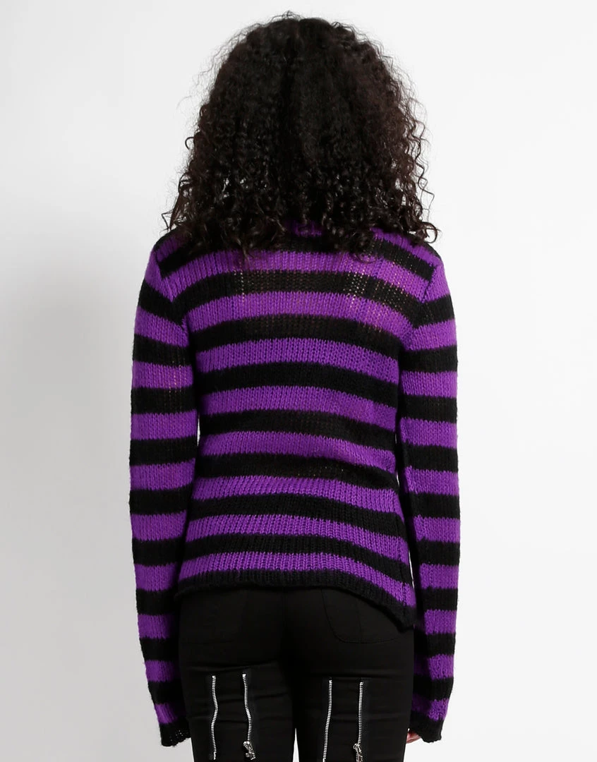 Trippnyc.com Women RAG STRIPE SWEATER PURPLE 4 Trippnyc.com Women RAG STRIPE SWEATER PURPLE