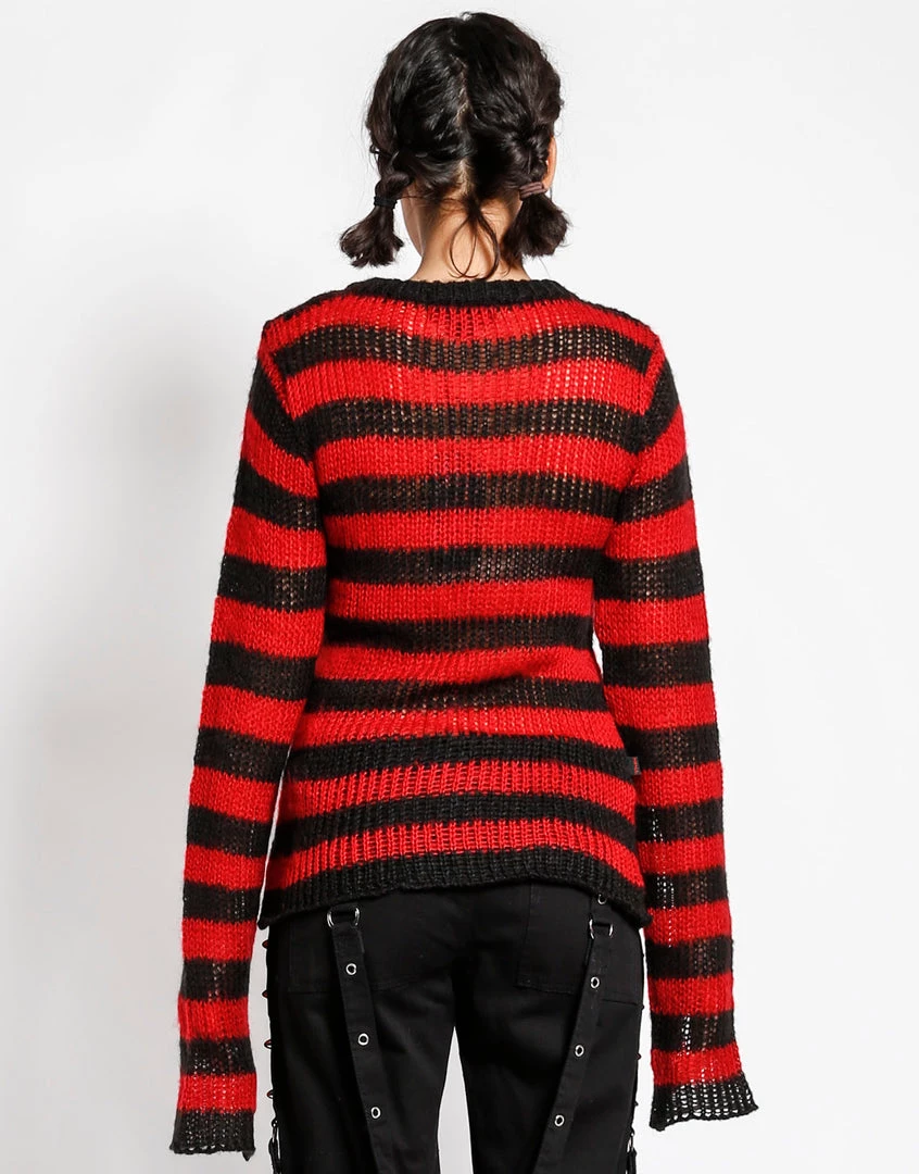 Trippnyc.com RAG STRIPE SWEATER RED Women 4 Trippnyc.com RAG STRIPE SWEATER RED Women