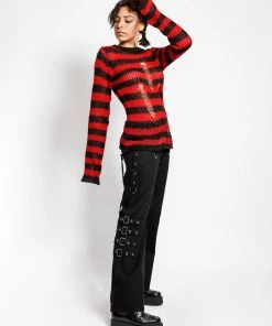 Trippnyc.com RAG STRIPE SWEATER RED Women