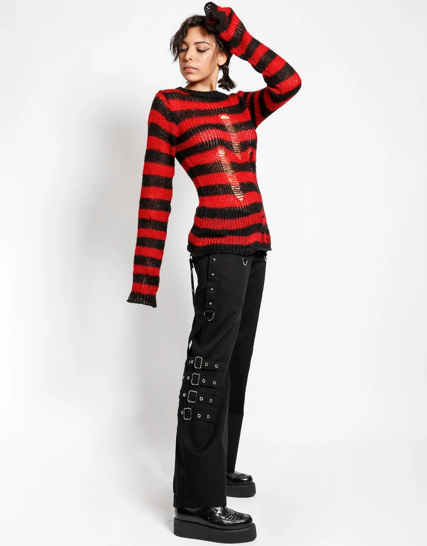 Trippnyc.com RAG STRIPE SWEATER RED Women 2 Trippnyc.com RAG STRIPE SWEATER RED Women