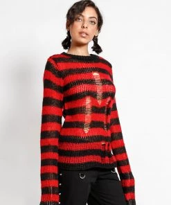 Trippnyc.com RAG STRIPE SWEATER RED Women 10 Trippnyc.com RAG STRIPE SWEATER RED Women