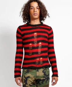 Trippnyc.com RAG STRIPE SWEATER RED Women 12 Trippnyc.com RAG STRIPE SWEATER RED Women