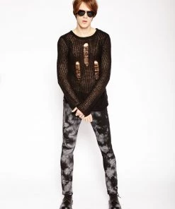 Trippnyc.com RAG STRIPE SWEATER BLACK