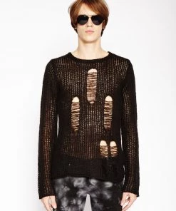 Trippnyc.com RAG STRIPE SWEATER BLACK
