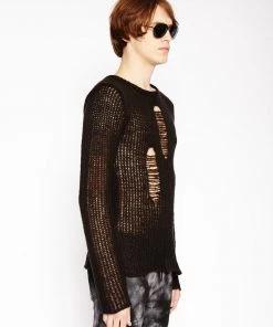 Trippnyc.com RAG STRIPE SWEATER BLACK