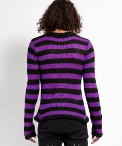 Trippnyc.com Women RAG STRIPE SWEATER PURPLE 15 Trippnyc.com Women RAG STRIPE SWEATER PURPLE