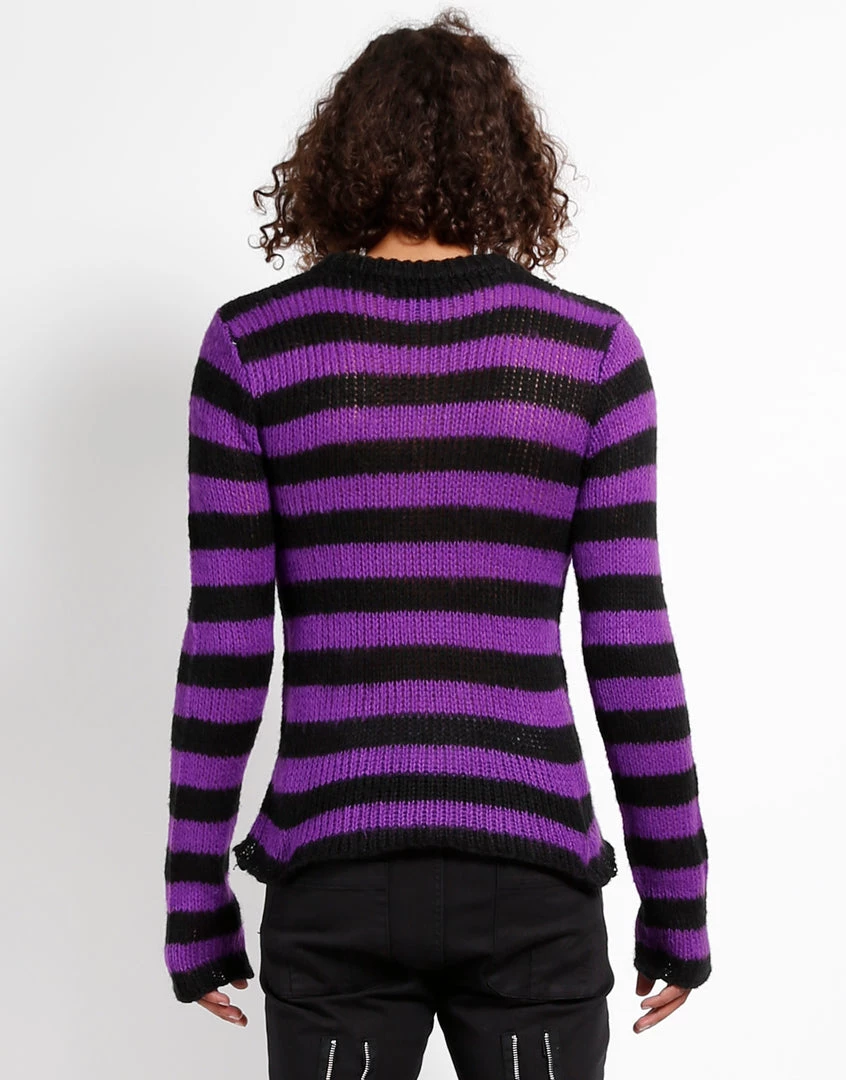 Trippnyc.com Women RAG STRIPE SWEATER PURPLE 8 Trippnyc.com Women RAG STRIPE SWEATER PURPLE