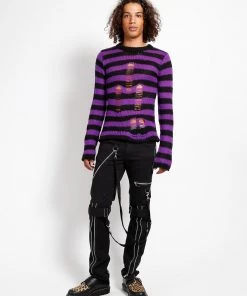 Trippnyc.com Women RAG STRIPE SWEATER PURPLE 13 Trippnyc.com Women RAG STRIPE SWEATER PURPLE