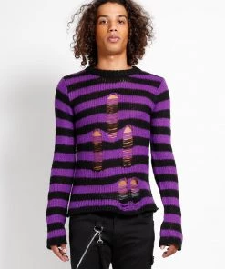 Trippnyc.com Women RAG STRIPE SWEATER PURPLE 12 Trippnyc.com Women RAG STRIPE SWEATER PURPLE