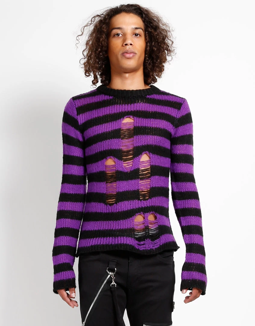 Trippnyc.com Women RAG STRIPE SWEATER PURPLE 5 Trippnyc.com Women RAG STRIPE SWEATER PURPLE