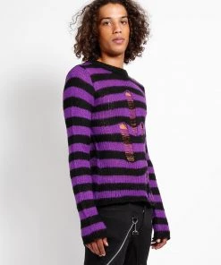 Trippnyc.com Women RAG STRIPE SWEATER PURPLE 14 Trippnyc.com Women RAG STRIPE SWEATER PURPLE