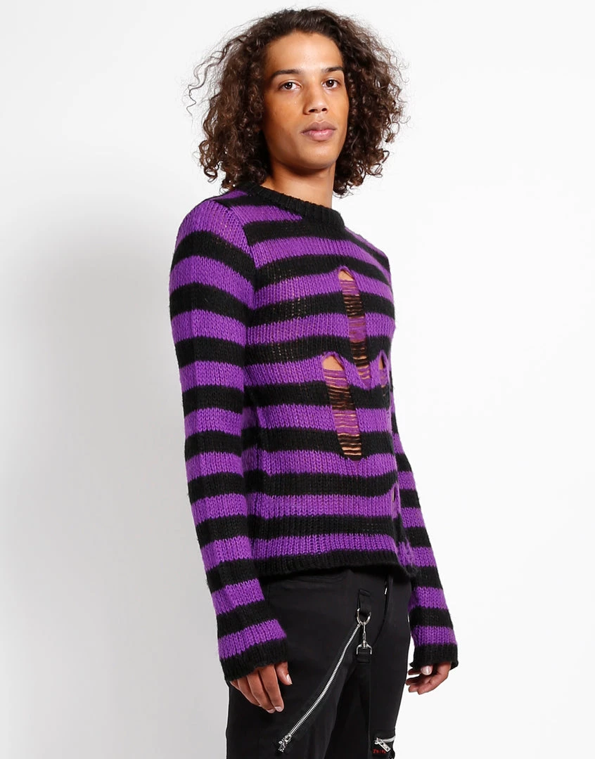 Trippnyc.com Women RAG STRIPE SWEATER PURPLE 7 Trippnyc.com Women RAG STRIPE SWEATER PURPLE