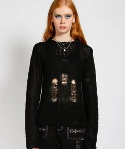 Trippnyc.com RAG STRIPE SWEATER BLACK