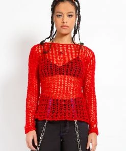 Trippnyc.com HOLY PUNK SWEATER RED Women