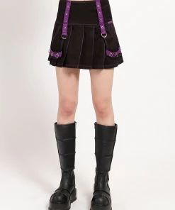 Trippnyc.com MUTLI EYELET PLEATED SKIRT PURPLE Women