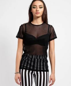 Trippnyc.com Women SHORT SLEEVE FISHNET BLACK