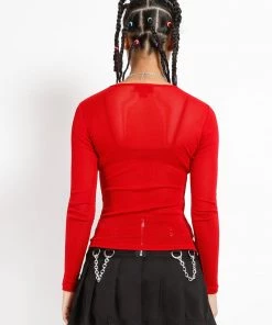 Trippnyc.com LADIES LONG SLEEVE FISHNET RED