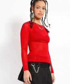 Trippnyc.com LADIES LONG SLEEVE FISHNET RED