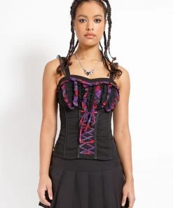 Trippnyc.com RUFFLE PLAID LACEUP CORSET Women