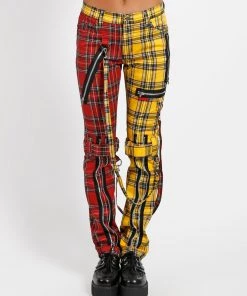 Trippnyc.com SPLIT LEG BONDAGE PANT RED/YELLOW PLAID Women
