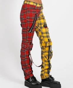 Trippnyc.com SPLIT LEG BONDAGE PANT RED/YELLOW PLAID Women