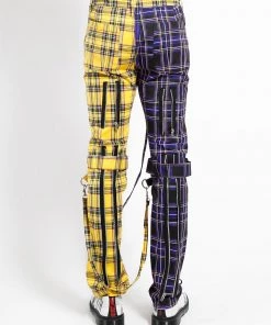 Trippnyc.com SPLIT LEG BONDAGE PANT PURPLE/YELLOW PLAID Women
