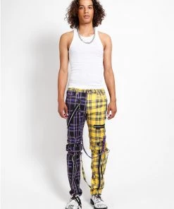 Trippnyc.com SPLIT LEG BONDAGE PANT PURPLE/YELLOW PLAID Women