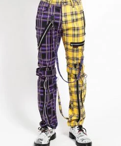 Trippnyc.com SPLIT LEG BONDAGE PANT PURPLE/YELLOW PLAID Women