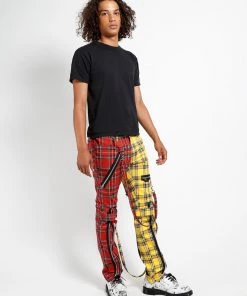 Trippnyc.com SPLIT LEG BONDAGE PANT RED/YELLOW PLAID Women