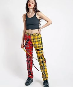 Trippnyc.com SPLIT LEG BONDAGE PANT RED/YELLOW PLAID Women