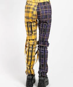 Trippnyc.com SPLIT LEG BONDAGE PANT PURPLE/YELLOW PLAID Women