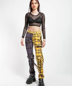 Trippnyc.com SPLIT LEG BONDAGE PANT PURPLE/YELLOW PLAID Women