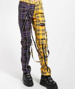 Trippnyc.com SPLIT LEG BONDAGE PANT PURPLE/YELLOW PLAID Women
