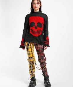 Trippnyc.com Women SPLIT LEG BONDAGE PANT YELLOW/BLACK PLAID