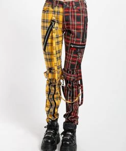 Trippnyc.com Women SPLIT LEG BONDAGE PANT YELLOW/BLACK PLAID