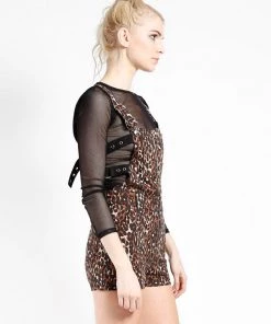Trippnyc.com LEOPARD BUCKLE OVERALL SHORT Women