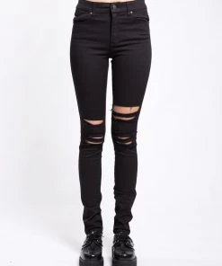 Trippnyc.com Women HIGH WAIST KNEE SLIT JEAN