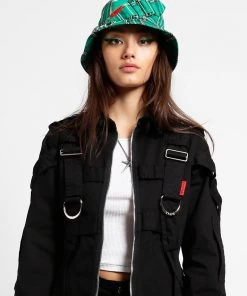 Trippnyc.com Women BONDAGE BUCKET HAT GREEN PLAID