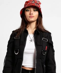 Trippnyc.com BONDAGE BUCKET HAT RED PLAID Women