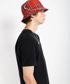 Trippnyc.com BONDAGE BUCKET HAT RED PLAID Women