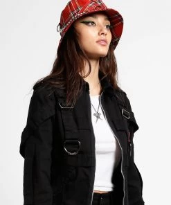 Trippnyc.com BONDAGE BUCKET HAT RED PLAID Women