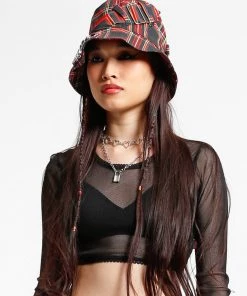 Trippnyc.com BONDAGE BUCKET HAT BLACK PLAID Women